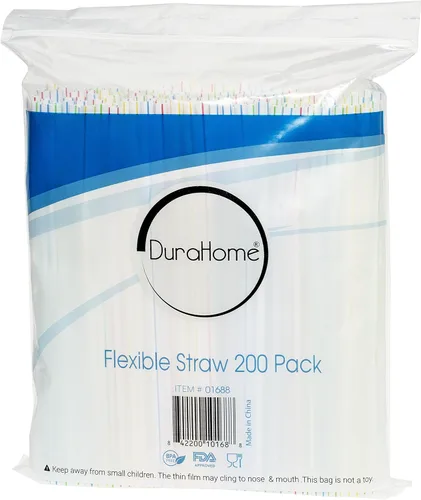 Vista 5 de Pajitas flexibles de plástico desechables sin BPA de 8 pulgadas de largo (paquete de 200 unidades, colorido)