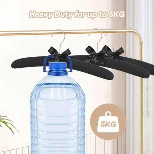 Vista 7 de Elegantes perchas acolchadas para ropa de mujer, perchas acolchadas de tela para ropa, sin golpes, color negro, para suéter, abrigo, traje, vestido