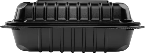 Vista 7 de Karat Contenedor con bisagras PP negro de 8 x 8 pulgadas, 1 compartimiento - 250 ct