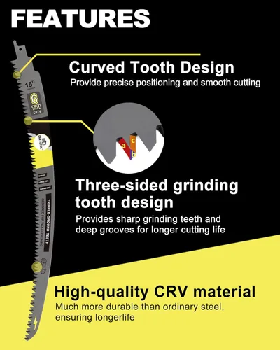 Vista 7 de Hoja de sierra recíproca de dientes japoneses de 15 pulgadas, cuchillas de podar 6TPI de borde curvado para madera, corte de poda de árboles, se