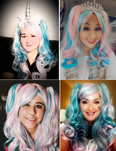Vista 3 de ColorGround - Peluca larga rizada para cosplay con 2 coletas, talla única