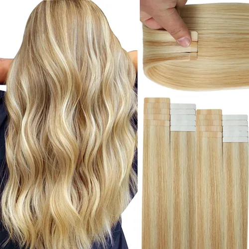 Vista 14 de Lacer Extensiones de cabello humano adhesivas de 12 pulgadas, cinta adhesiva de doble cara para extensiones de cabello de trama cutánea, 20