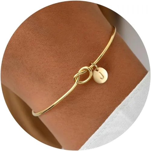 Turandoss Initial Bracelets for Women - Dainty Knot Letter A-Z Initial Bracelet for Women, Personalized Cuff Bangle Bracelet for Women, Jewelry for
