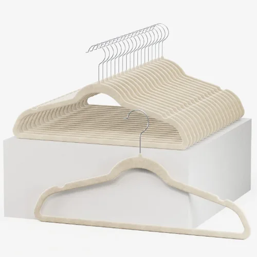 Vista 8 de Home-it Paquete de 50 perchas de terciopelo de alta calidad, perchas antideslizantes para trajes, color marfil, perchas de ropa resistentes