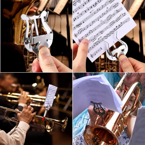 Vista 5 de Metal Plating Trompeta Marching Abrazadera en Lira Music Sheet Clip para Instrumento Musical Accssories Plata