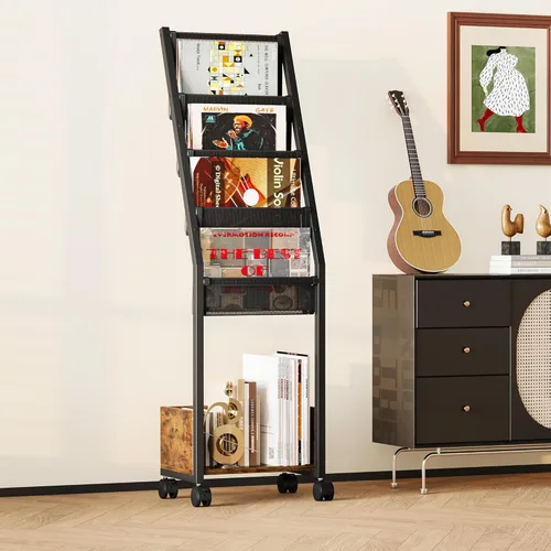 Vista 2 de Homeiju Almacenamiento de discos de vinilo, soporte para discos de 4 niveles con soporte de vinilo con estante de exhibición con capacidad