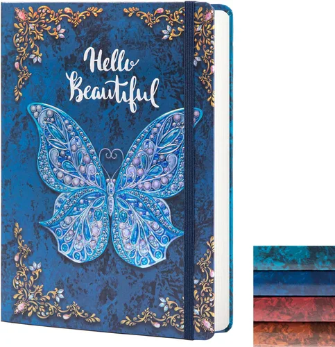 Diario universitario para escribir-B5 - Cuaderno de tapa dura en relieve de mariposa 3D - Diario de escritura para mujeres con banda elástica de