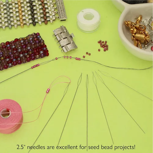 Vista 6 de The Beadsmith Basic Elements - Agujas plegables de 2.5 pulgadas de largo, alambre trenzado flexible, ojo grande, fácil de enhebrar, 4 agujas medianas