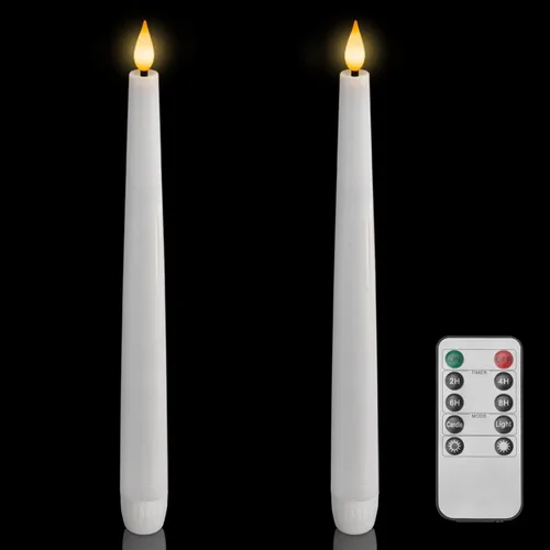 Vista 15 de Homemory 2 Piezas Velas Cónicas Cerosas Sin Llama con Control Remoto, Vela Cónica Parpadeante que Funciona con Batería, Candeleros LED Sin Llama