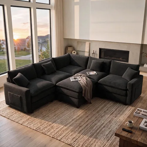 Vista 58 de Sofá seccional modular de 107", sofá de nube en forma de L con otomana Beige