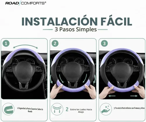 Vista 8 de Road Comforts Funda para Volante – Funda para Volante de Cuero Transpirable, Agarre Antideslizante, Ajuste Universal de 14.5" a 15", Resistente al