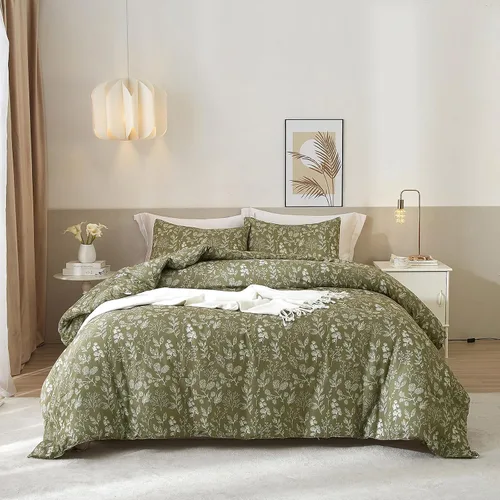 Vista 33 de EAVD Juego de edredón floral azul Twin/Twin XL blanco, microfibra suave, 3 piezas, juego de edredón bohemio con flores botánicas para niñas con 2