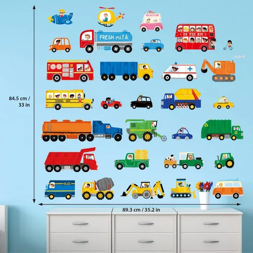 Vista 5 de DECOWALL DS9-8064 Calcomanías de pared para transporte y vehículos, calcomanías para decoración de dormitorio de niños pequeños, automóvil, camión