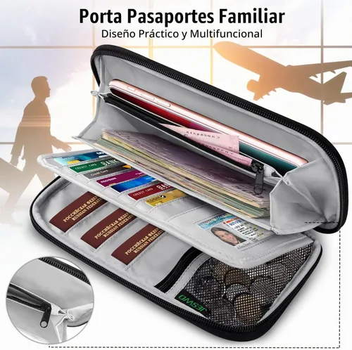 Vista 3 de BKNOOU Soporte para pasaporte familiar con bloqueo Rfid, organizador de documentos de viaje, cartera de pasaporte de viaje, impermeable, soporte 01