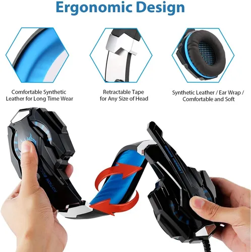 Vista 5 de Auriculares para juegos PS4 Xbox One con sonido envolvente estéreo PS4 para juegos con micrófono y luz LED cancelación de ruido auriculares