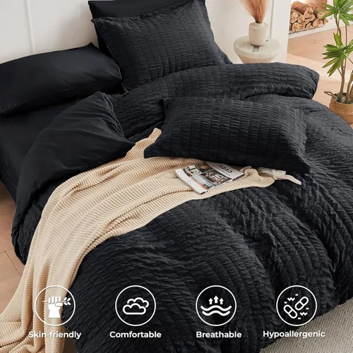 Vista 30 de HYMOKEGE - Funda de edredón gris oscuro tamaño King, juego de funda de edredón de sirsaca ultra suave de 3 piezas con cierre de cremallera, juego