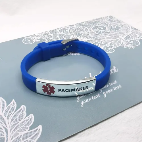 Vista 3 de Pulsera de identificación de alerta médica grabada con láser, pulsera ajustable negra ELIOUS para hombres y mujeres, primeros auxilios