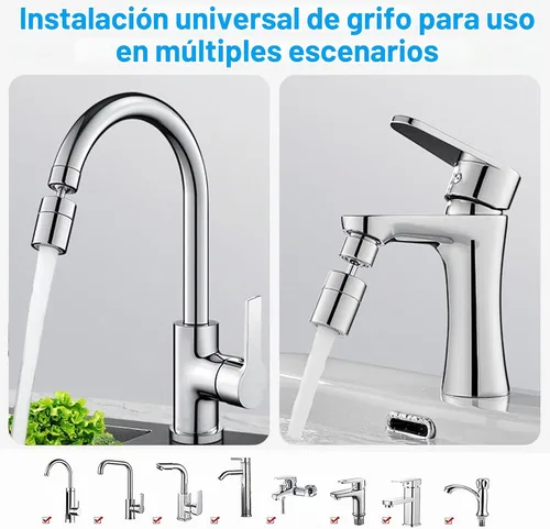 Vista 6 de Cabezal rociador de grifo de cocina y lavabo, rociador giratorio de doble función de 360°, aireador de grifo giratorio de ángulo grande de 80