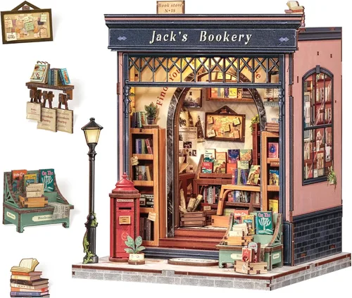 Vista 21 de CUTEBEE Book Nook, rompecabezas de madera 3D para adultos, 576 piezas Marrón