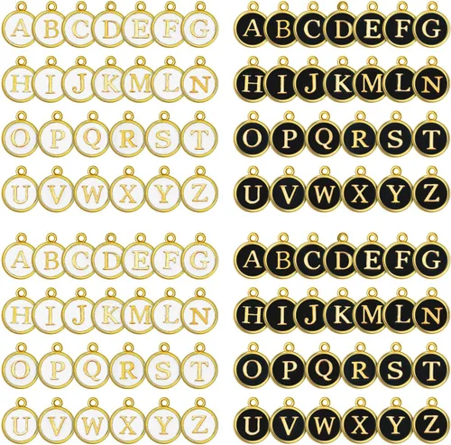 Hicarer 104 cuentas de letras mixtas de metal esmaltado, dije inicial de doble cara, dije con inicial de la A a la Z, dije del alfabeto para hacer