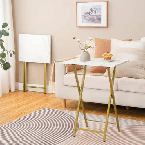 Vista 5 de HOOBRO - Bandeja de TV plegable, mesa de aperitivos estable para espacio pequeño, escritorio lateral de sofá portátil, fácil de montar y almacenar