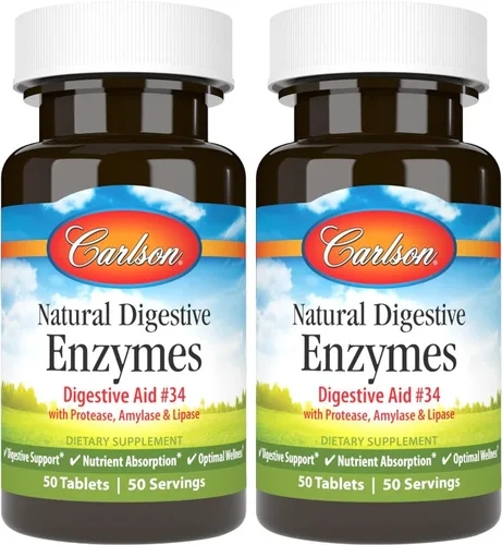 Vista 9 de Carlson - Enzimas digestivas naturales, ayuda digestiva #34 con proteasa, amilasa y lipasa, soporte digestivo, absorción de nutrientes y bienestar