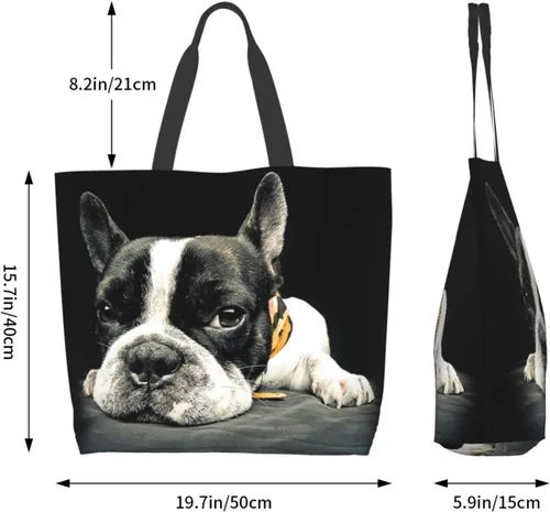 Vista 5 de Linda bolsa de mano para perro francés para mujer, bolsas de playa reutilizables, bolsa de lona para hombro, bolsa impermeable para viajes, compras