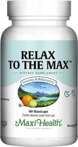 Maxi Health - Relax to The Max Stress Relief Formula (60 unidades) Cápsulas con vitamina C, calcio, L-teanina, L-taurina y aminoácidos - Todos los
