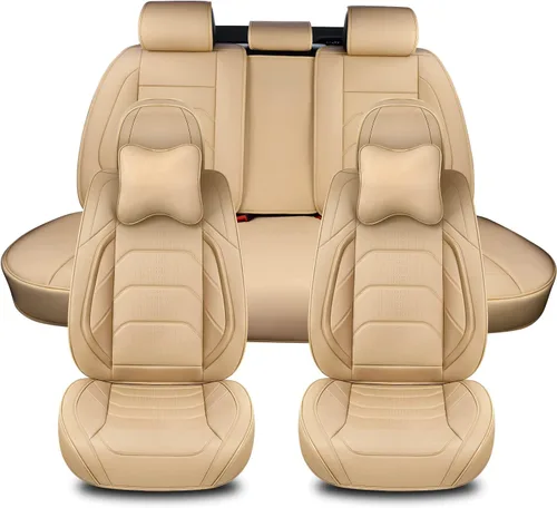 Vista 16 de TIEHESYT - Par de fundas de asiento delantero de automóvil, 2 cojines de cuero de napa transpirable, ajuste universal para la mayoría