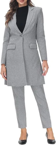Vista 5 de MODFUL Conjunto de 2 piezas de blazer largo con pantalones para mujer, a cuadros, elegante, para oficina casual de negocios