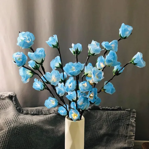 Paquete de 2 luces LED de hada de rosas iluminadas, florero de rama, florero decorativo de rosas artificiales, funciona con pilas, 30 pulgadas para
