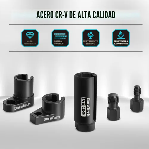 Vista 6 de DURATECH Juego de llave de enchufe de sensor de oxígeno O2 y seguidor de rosca, 5 unidades, 3/8" 1/2" de transmisión x 7/8" 22mm, kit de herramienta