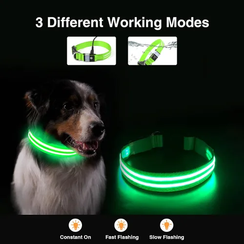 Vista 2 de MASBRILL - Collar para perro con luz LED, recargable por USB, impermeable, brillante, collar de perro intermitente para seguridad nocturna, collar