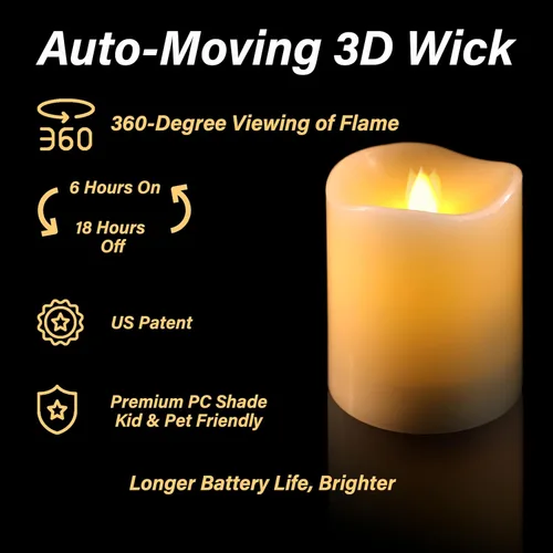 Vista 6 de HoogaLife Velas sin llama, efecto de llama de 1200 horas (3 pulgadas de profundidad x 7 pulgadas de alto), mecha 3D de movimiento automático, velas