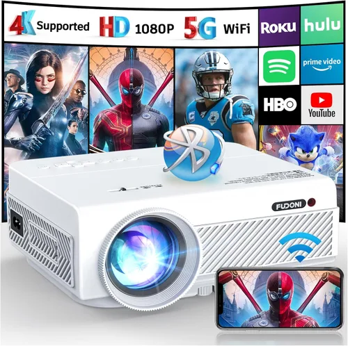 FUDONI Native - Proyector Bluetooth WiFi 1080P, proyector de película portátil Full HD para exteriores, altavoz integrado, pantalla máxima de 300