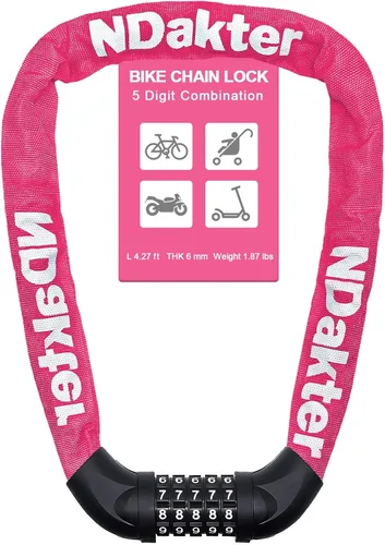 Vista 38 de NDakter Cerradura de cadena para bicicleta, combinación de 5 dígitos, resistente, antirrobo, cerradura de bicicleta de seguridad de Negro