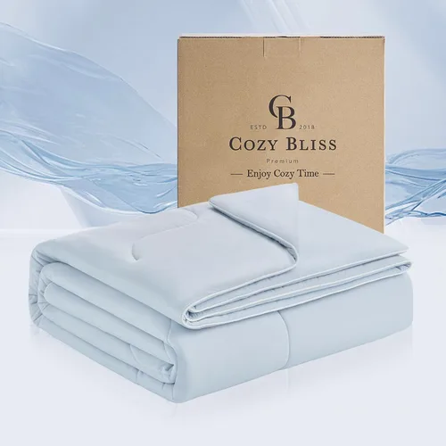 Vista 11 de Cozy Bliss x Sorona® Viscose Natural Fiber Cooling Comforter Twin Size, Reversible Silky Smooth Cooling Blanket with Q-Max＞0.45 for Hot Sleepers &