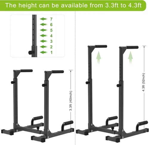 Vista 4 de SELEWARE Heavy Duty Dip Bar, Adjustable Width & Height Dip Station Home Gym Fitness Equipment, 800lbs Capacity, Multifunctional Strength Training