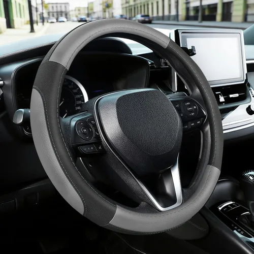 Vista 12 de SEG Direct Funda universal para volante de automóvil, tamaño estándar de 14.5-15 pulgadas, piel de microfibra negra