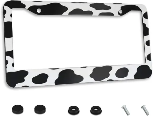 Vista 15 de Marco de matrícula de flores hippie abstractas de acero inoxidable, bonito marco floral para placa de auto con 2 agujeros y tornillos, 12 x 6