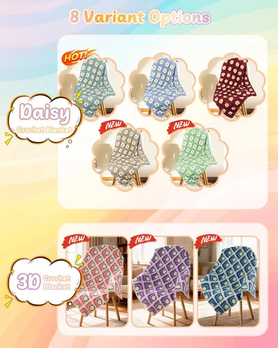 Vista 2 de Coopay Kit de manta de ganchillo para principiantes, kit de manta cuadrada de abuela todo en uno con video paso a paso y suficientes hilos. Maestra