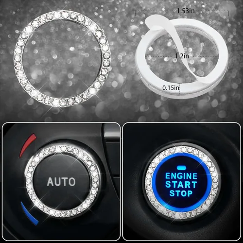 Vista 8 de CAR PASS Juego de fundas de asiento de coche con diamantes brillantes de 11 piezas, accesorios de coche con diamantes brillantes para mujer, funda