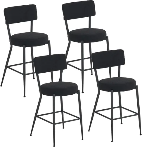 Vista 8 de NIOIIKIT Juego de 2 taburetes de bar modernos, cómodos taburetes de comedor tapizados de tela de peluche con patas de metal, taburetes altos