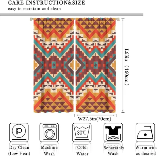 Vista 238 de Cortinas con patrón geométrico tribal, estilo suroeste, azteca, rústico, occidental, nativo americano, opacas, con bolsillo para barra, decoración