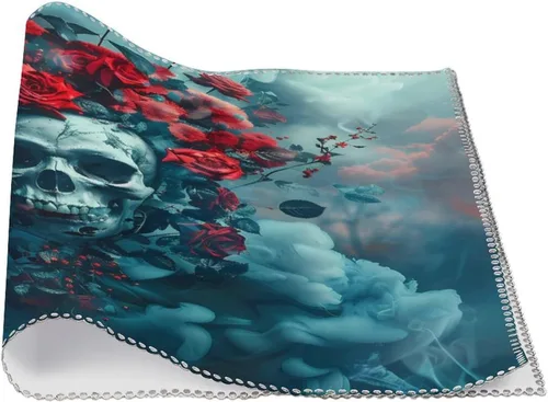 Vista 3 de Rose Skull Placemats Set of 6 Resistant Table Mats Washable Place Mats for Dinner Party Table Decoration