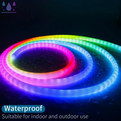 Vista 3 de Tira LED de neón direccionable de 3.2 pies WS2811 de 360 grados con controlador Bluetooth, cuerda de nailon RGB flexible de ensueño colorido