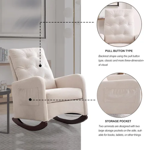 Vista 3 de Mecedora para bebé con respaldo copetudo, cómoda silla deslizante para guardería, silla decorativa moderna para sala de estar, sillón tapizado