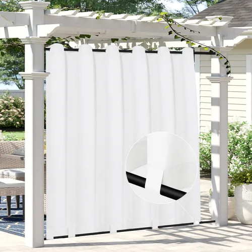 Vista 23 de Easy-Going - Cortinas para exterior con aspecto de lino impermeables y a prueba de viento para porche, cortinas suaves y gruesas de privacidad