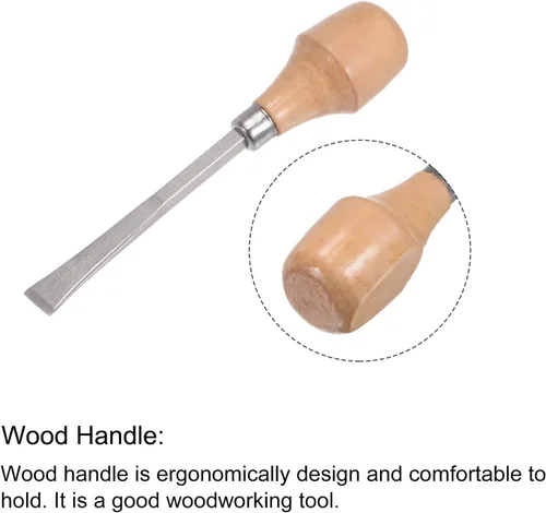 Vista 4 de uxcell Cuchillo para tallar cinceles de madera, 0.394 in cromado 45 # acero al carbono punta plana herramienta de mano para carpintería Graver 5.118