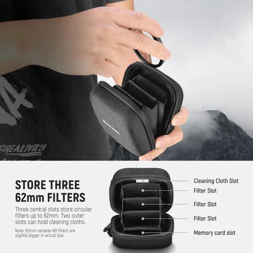 Vista 3 de Neewer Bolsa de almacenamiento para filtro de 3.5 x 3.5 in, a prueba de golpes, impermeable, con divisores expandibles, correa para muñeca